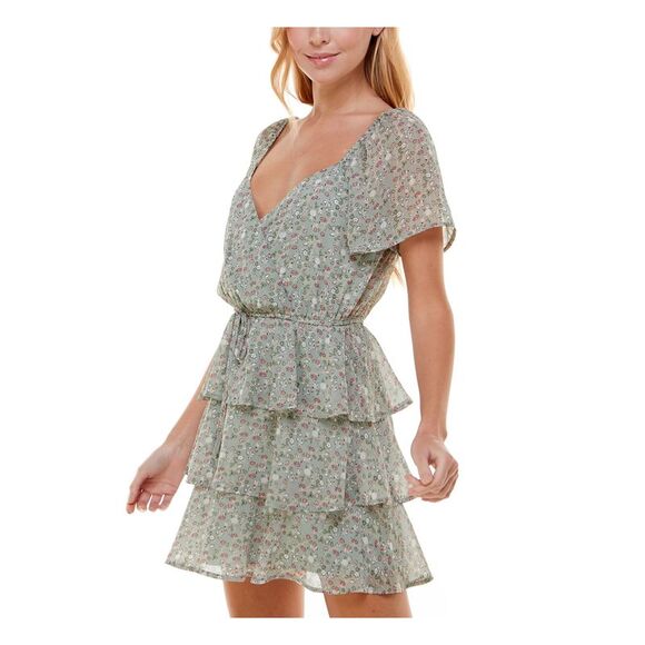 TRIXXI Womens Tie Flutter Sleeve Short Evening Fit + Flare Dress - Picture 3 of 4